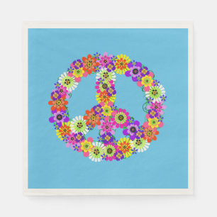 Peace Sign Floral on Blue Serviette