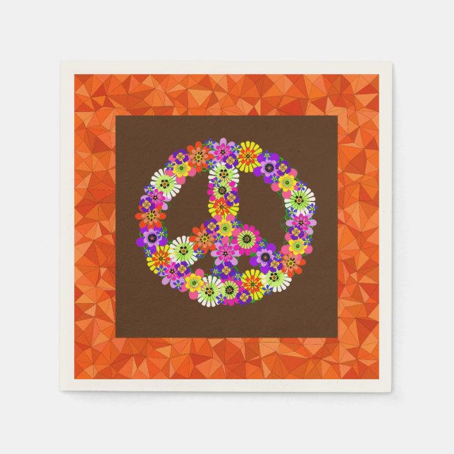 Peace Sign Floral on Brown mit Orange Serviette (Vorderseite)