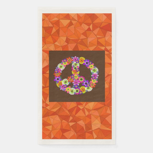 Peace Sign Floral on Brown mit Orange Serviette (Vorderseite)