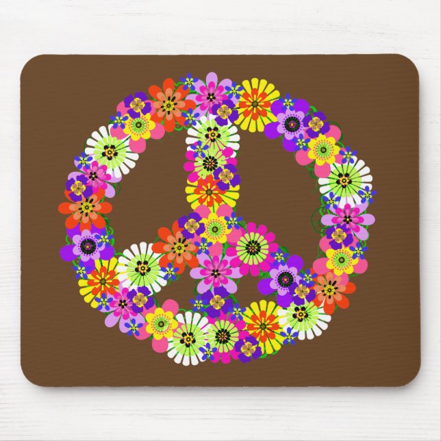 Peace Sign Floral on Brown Mousepad (Vorne)