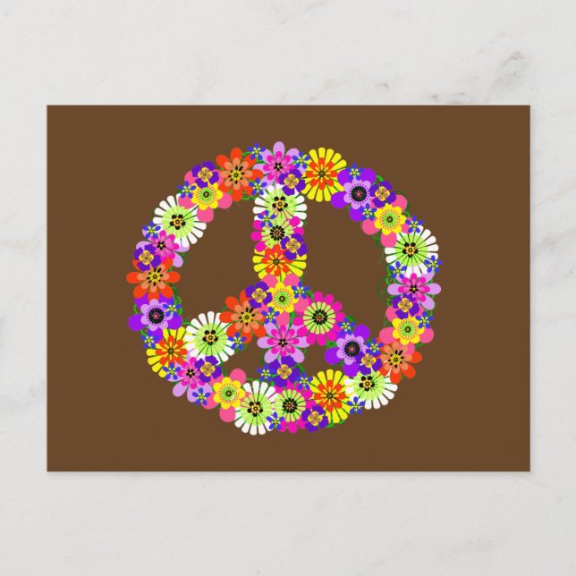 Peace Sign Floral on Brown Postkarte (Vorderseite)