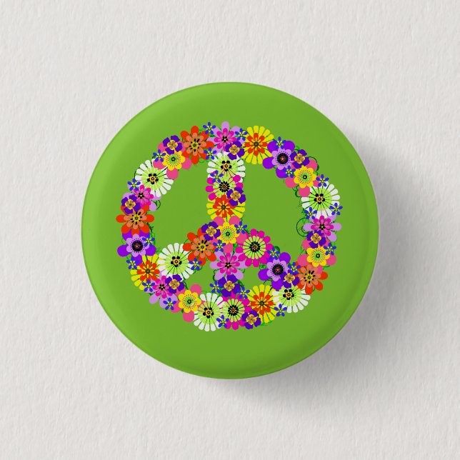 Peace Sign Floral on Lime Green Button (Vorderseite)
