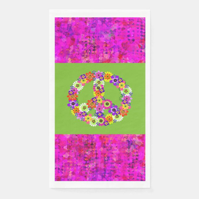 Peace Sign Floral on Lime Green mit Petals Serviette (Vorderseite)