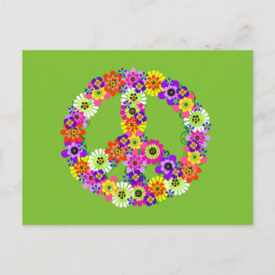 Peace Sign Floral on Lime Green Postkarte
