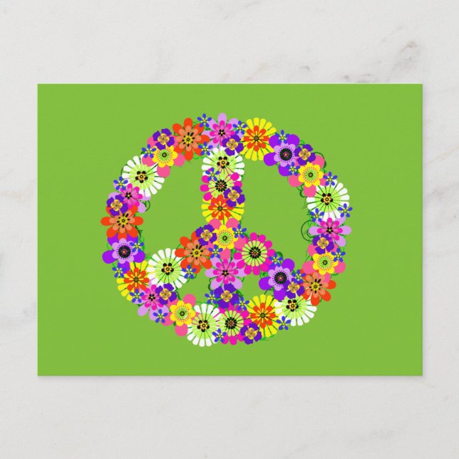 Peace Sign Floral on Lime Green Postkarte (Vorderseite)