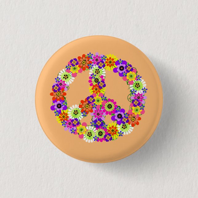 Peace Sign Floral on Peach Button (Vorderseite)