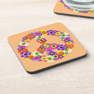 Peace Sign Floral on Peach Getränkeuntersetzer