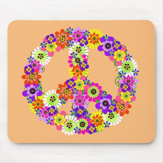 Peace Sign Floral on Peach Mousepad (Vorne)