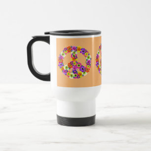 Peace Sign Floral on Peach Reisebecher
