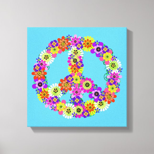 Peace Sign Floral on Sky Blue Leinwanddruck (Vorderseite)