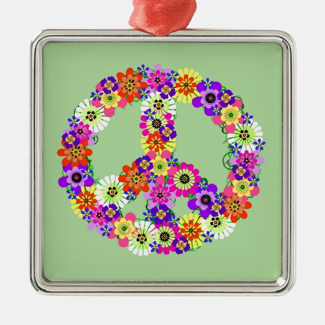Peace Sign Floral Silbernes Ornament (Vorne)