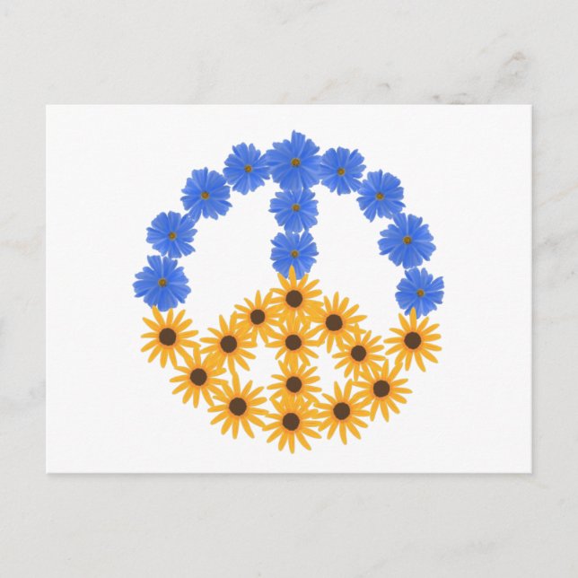 Peace Sign Gelb Sonnenblumen Blauer Kosmos Blumen Postkarte (Vorderseite)