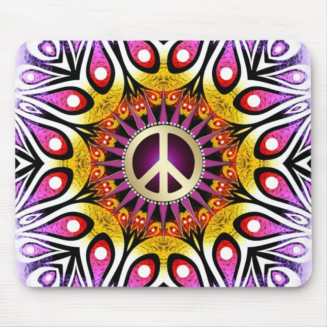 Peace Sign Groovy Lila Pink Mousepad (Vorne)