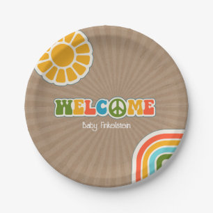 Peace Sign Groovy Welcome Baby Dusche Cardstock Pappteller