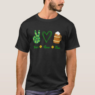 Peace Sign Heart Kleeblatt Liebe Beer St Patricks  T-Shirt