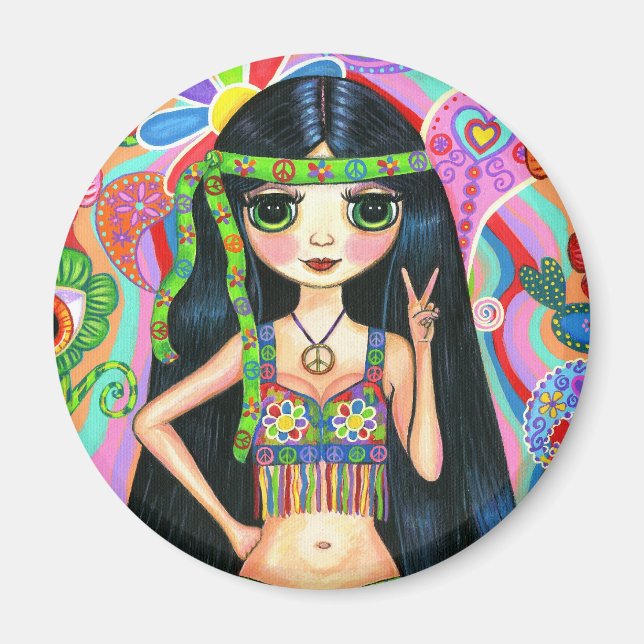 Peace Sign Hippie Girl Magnet (Vorne)