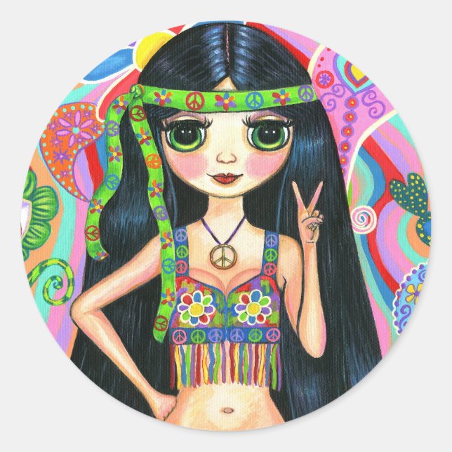 Peace Sign Hippie Girl Sticker (Vorderseite)