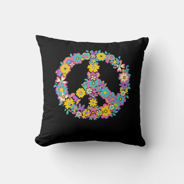Peace Sign Liebe 60er 70er Gefärbte Krawatte Hippi Kissen (Vorderseite)