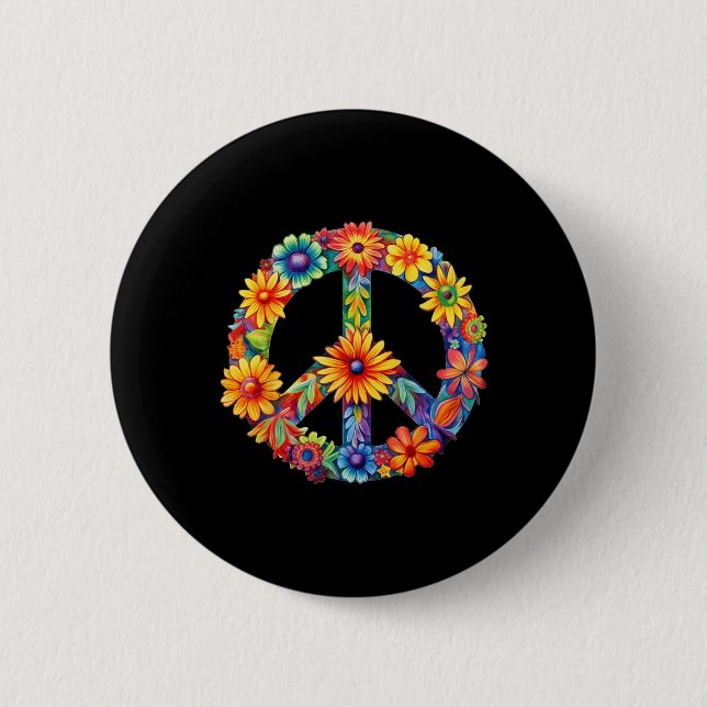 PEACE SIGN LIEBE 60er 70er Groovy Hippie Kostümhal Button (Vorderseite)