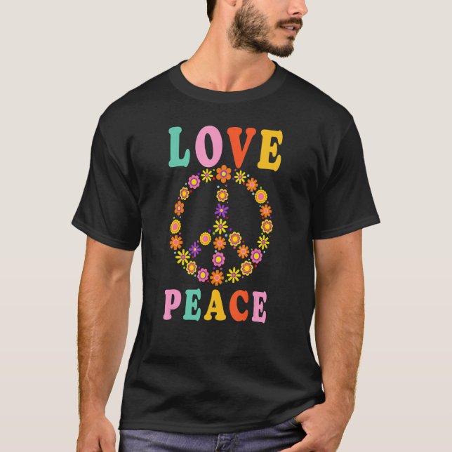 Peace Sign Liebe Blume Hippie Costume 60er 70er T-Shirt (Vorderseite)