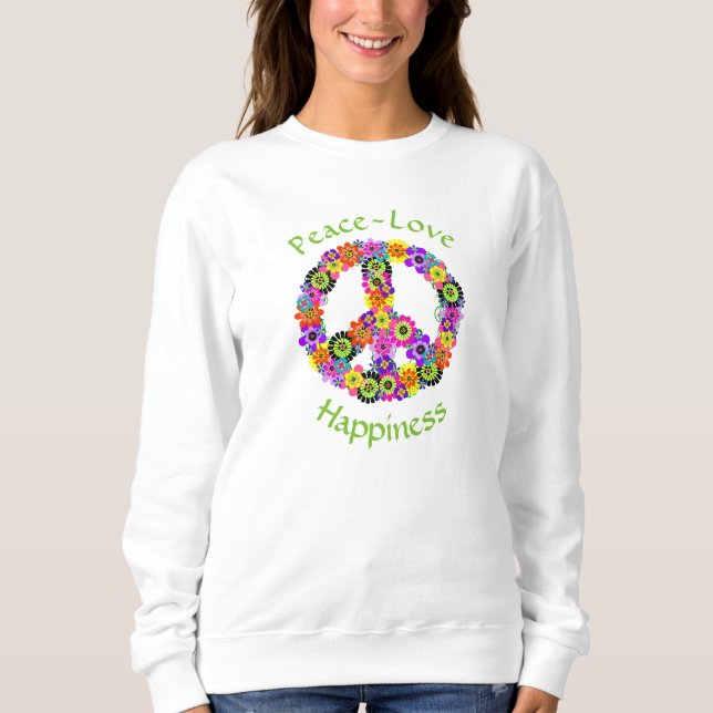 Peace Sign Liebe & Happy auf White Sweatshirt (Vorderseite)