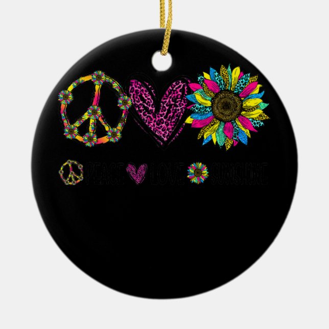 Peace Sign Liebe Sunshine Niedlich Sonnenblume Gra Keramik Ornament (Vorne)