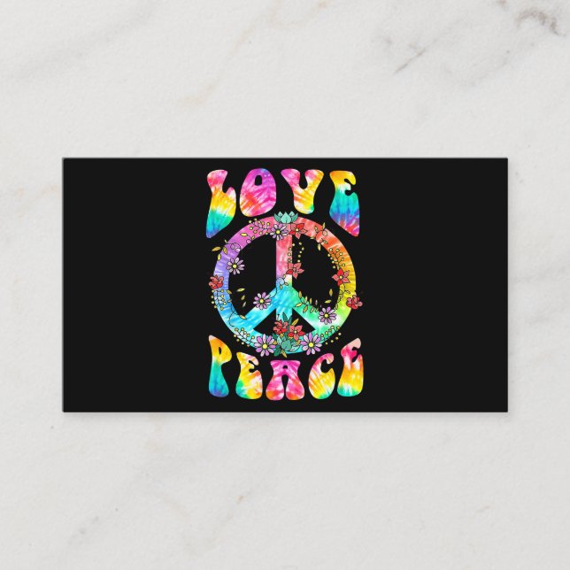 PEACE SIGN LIEBE T Shirt 60er 70er Gefärbte Krawat Visitenkarte (Vorderseite)