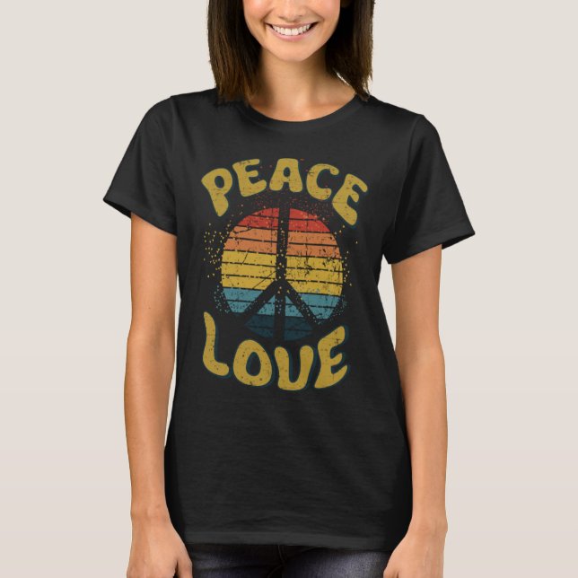 Peace Sign Love 60s 70s Costume Groovy Hippie Them T-Shirt (Vorderseite)