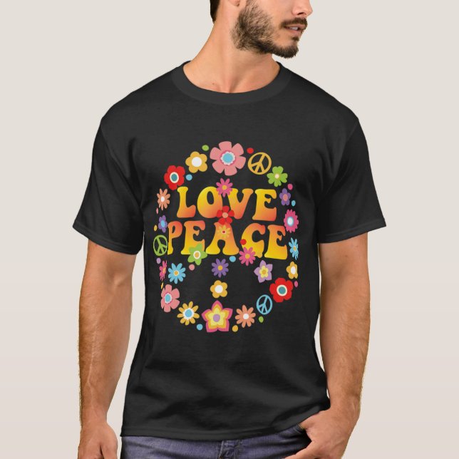 PEACE SIGN LOVE 60s 70s Tie Die Hippie Kostüm T-Shirt (Vorderseite)