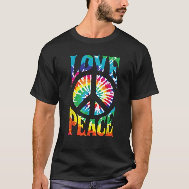 PEACE SIGN LOVE 60s 70s Tie Dye Hippie Halloween C T-Shirt (Vorderseite)