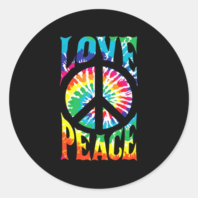 Peace Sign Love 60S 70S Tie Dye Hippie Kostüm Runder Aufkleber (Vorderseite)