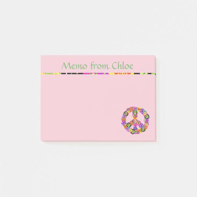 Peace Sign Memo From in Pink Post-it Klebezettel (Vorderseite)