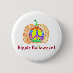 Peace Sign On Pumpkin Hippie Halloween Button