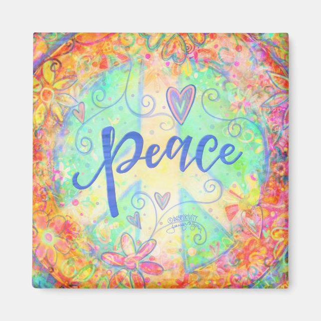 Peace Sign Pastell farbenfrohe Blumeninspirivität Magnet (Vorne)