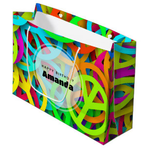 Peace Sign Pattern Groovy 60er Vibe Birthday Große Geschenktüte