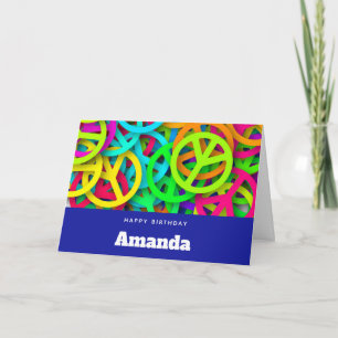 Peace Sign Pattern Groovy 60er Vibe Birthday Karte