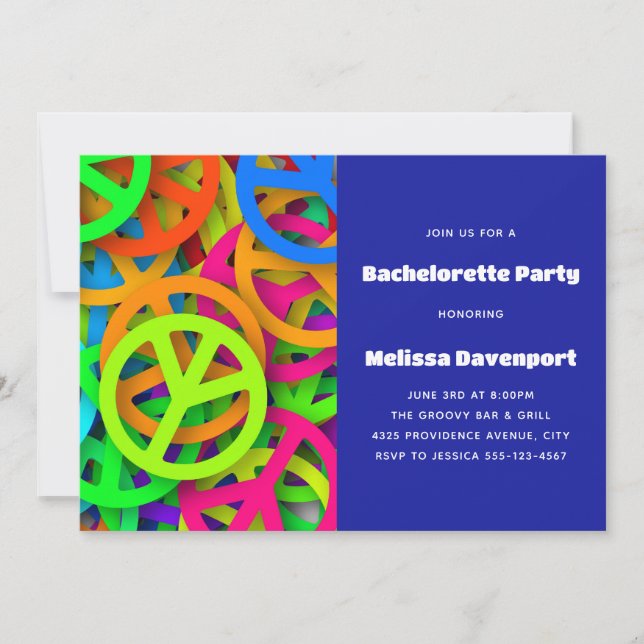 Peace Sign Pattern Groovy 6ties Bachelorette Einladung (Vorderseite)