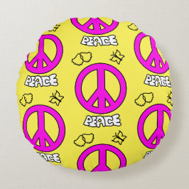 PEACE SIGN PATTERN, RUNDES KISSEN