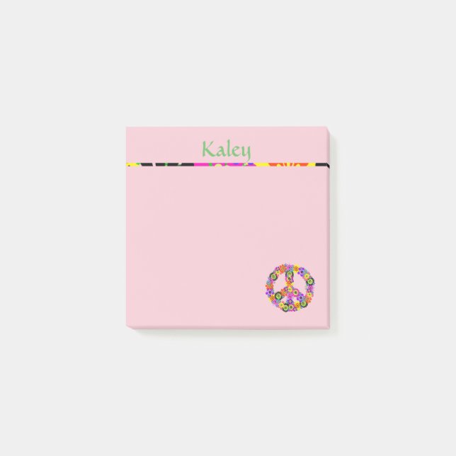 Peace Sign Personalisiert mit Name in Pink Post-it Klebezettel (Vorderseite)