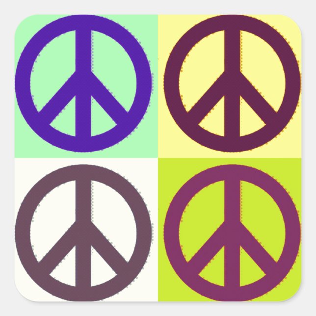 Peace Sign Pop Art Quadratischer Aufkleber (Vorderseite)