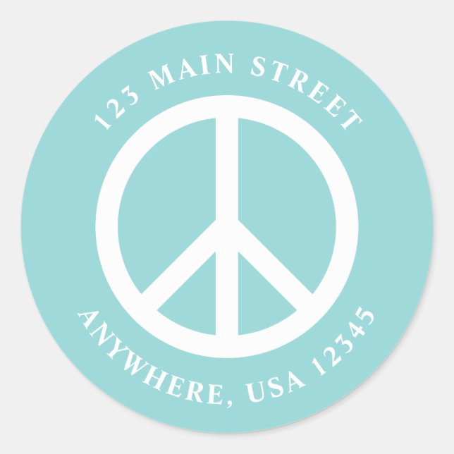 Peace Sign Retro Türkise Address Label Runder Aufkleber (Vorderseite)