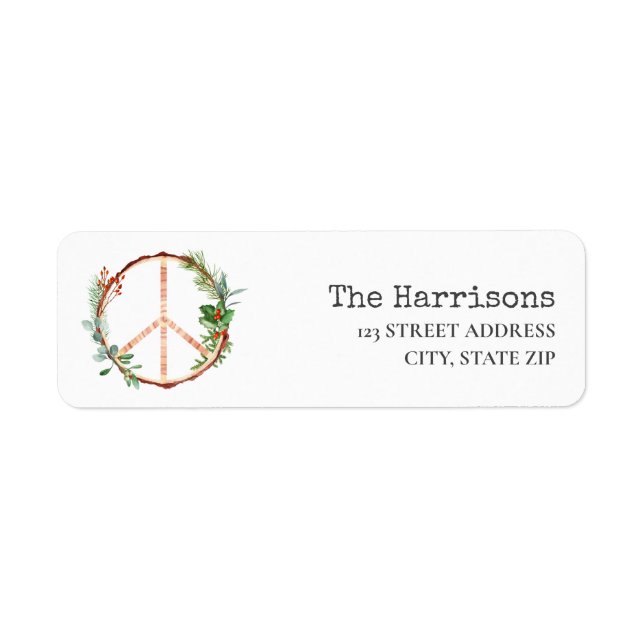 Peace Sign Rustikales Weihnachtslabel (Vorne)