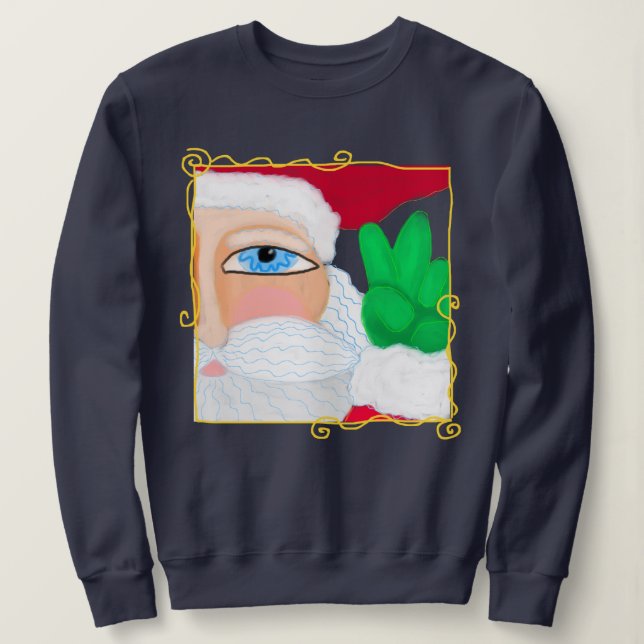 Peace Sign Santa Abstrakte Kunst zum Tragen Sweatshirt (Design vorne)