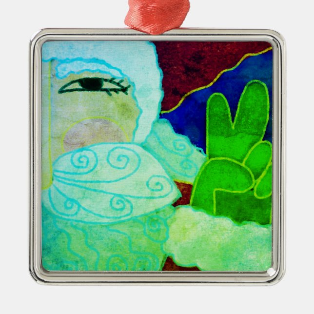 Peace Sign Santa Claus Abstrakte Kunst Ornament Aus Metall (Vorne)
