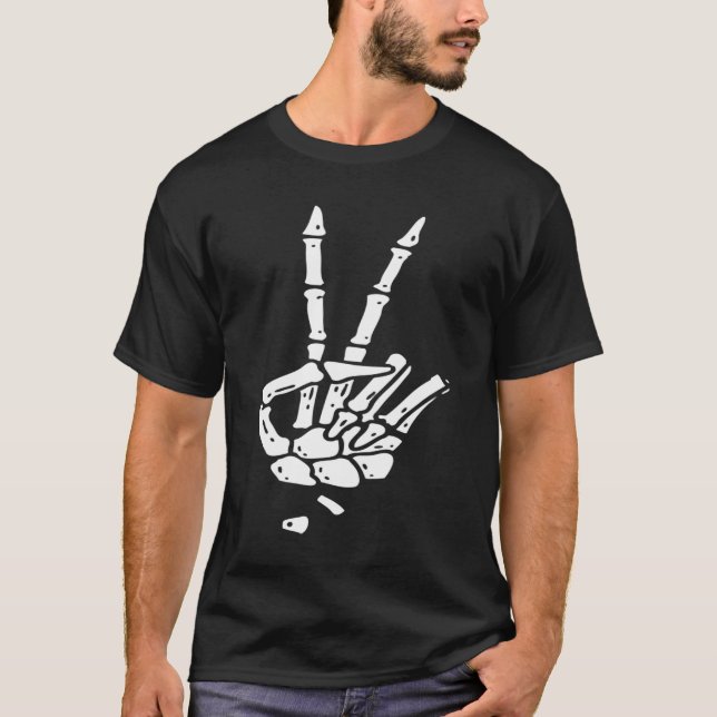 Peace Sign Skeleton Hand T-Shirt (Vorderseite)