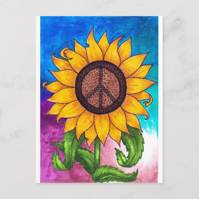 Peace Sign Sunflower Stationary Postkarte (Vorderseite)