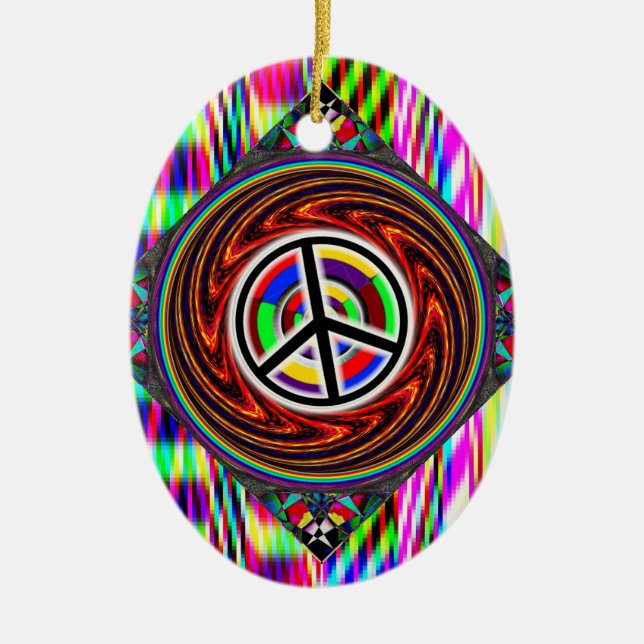 Peace Sign Swirl Keramik Ornament (Vorne)