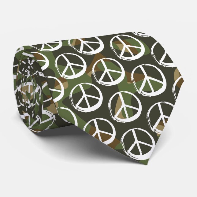 PEACE Sign-Symbol - Anti-War Khaki Camouflage Krawatte (Gerollt)
