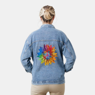 Peace Sign Symbol U.S. farbenfrohe Sonnenblumenblu Jeansjacke