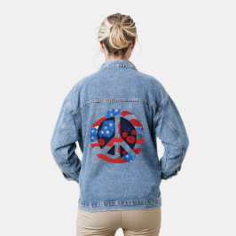 Peace Sign Symbol US Flag Red White & Blue Hippie Jeansjacke